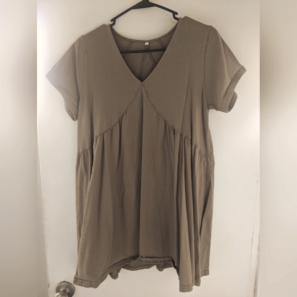 Women's Tan V-Neck Mini Dress